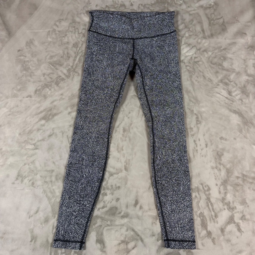 Lululemon Wunder Under High Rise Leggings Black White Scribble Print Size 8